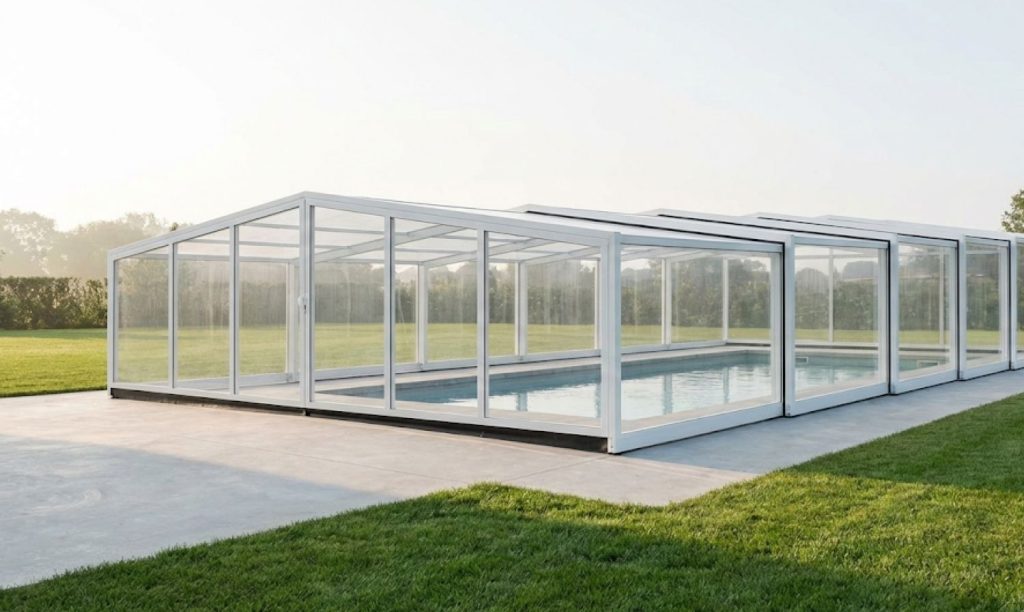 abri de piscine haut blanc