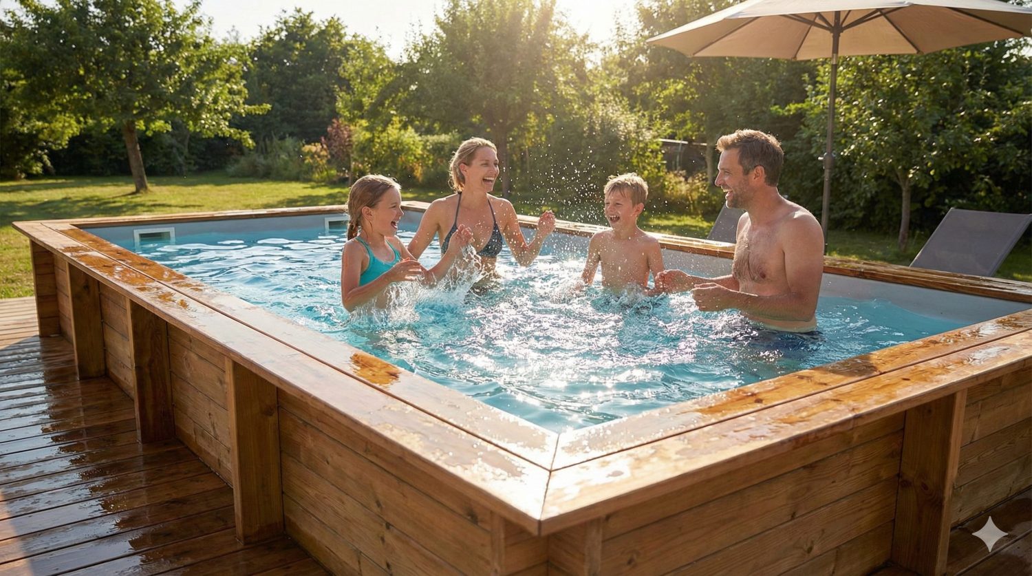 piscine bois en famille